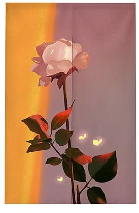 Türvorhang Gelbe Schmetterlingsrose Türvorhang Insektenschutz Polyester Raumteiler Vorhang mit Teleskopstange Vorhang Kurz Küchenvorhang Fliegenvorhang Terrassentür Waschbar Tür Vorhang 90x200cm