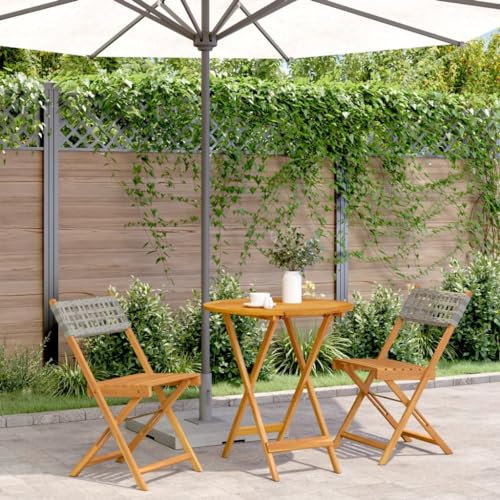 LLEZKBR Gartenmöbel-Sets, 3-teiliges Bistro-Set, grau, Polyrattan und Massivholz
