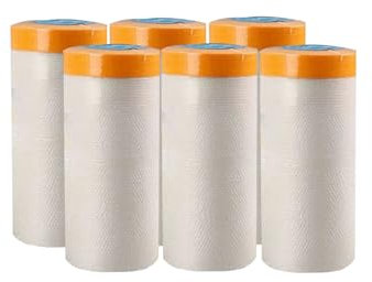 LHKveritas 6 Rouleaux Masker avec Ruban de Masquage,Ruban de Masquage Peinture avec Bâche de Protection en Plastique, Ruban Film Adhesif pour Peinture/Meuble/Sol de Protection