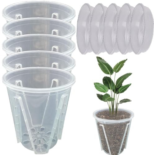Maceta transparente para orquídeas para habitación infantil – Maceta de jardín transparente, grandes macetas colgantes | 5 unidades de macetas de orquídeas estables y gruesas y ventiladas para