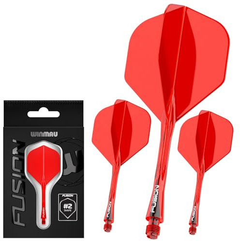 WINMAU Darts - Fusion Integrerat flyg- och axelsystem - nr 2 form och design - röd färg, liten längd