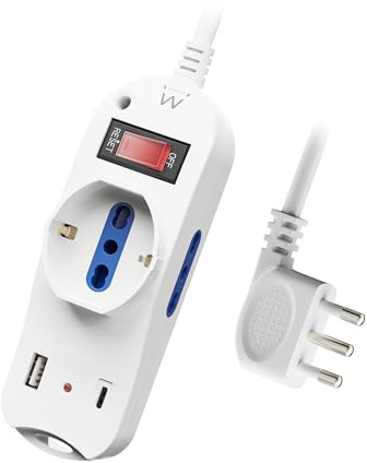 Ewent Multipresa da tavolo e muro con 3 Prese (2ITA/Schuko) e 1 porta USB-A e 1 porta USB-C, Interruttore ON/OFF, 2500W, Protezione da Sovraccarico e Bambini, Spina IT10A e cavo da 1.5 mt, Bianca