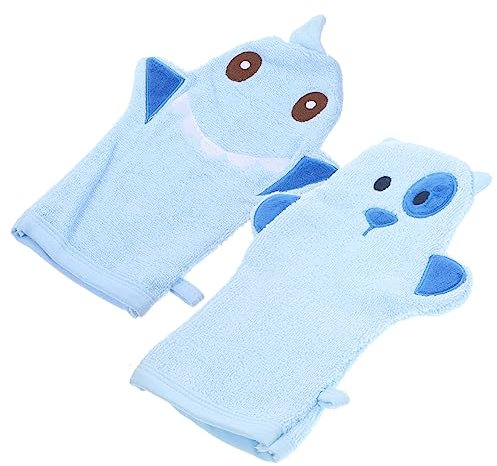 Beaupretty 2pcs Animal Design Bath Mitts for Infants Cute Shark Blue Dog Exfoliating Shower Gloves Reusable Skin Cleaning Supplies for Baby Bathing