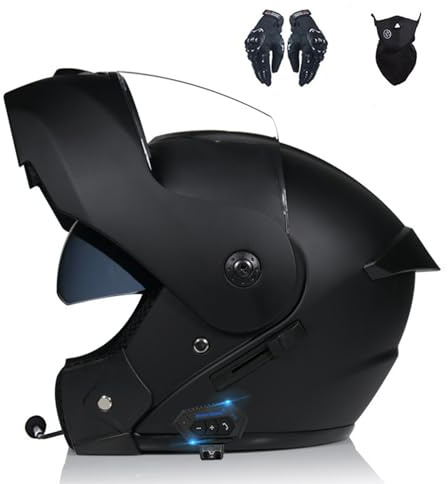 ZHANGXIO Casque de Moto modulaire intégré Casque Bluetooth intégral Rabattable avec Double visière antibuée pour Hommes et Femmes homologué ECE
