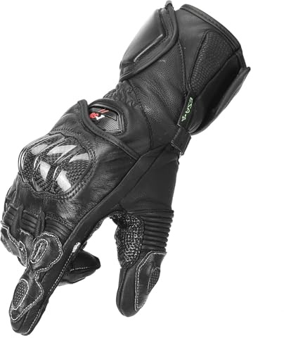 KEMIMOTO Guanti Moto in Pelle, Guanti da Gara per Uomo e Donna con Touchscreen e Protezione in Fibra di Carbonio, Ideali per Gare Professionali di Motocicletta e Bicicletta