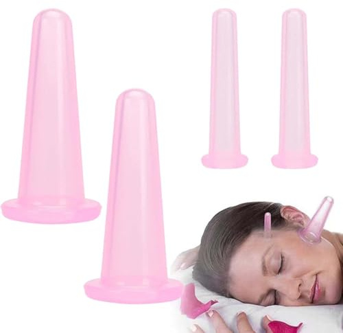 XURJUMI Schröpfgläser Silikon Set,4 Stk Schröpfen Gesicht,Face Cupping Set,Facial Cupping,Schröpfköpfe,Schröpfen Therapie Für Gesichtsmassage,Anti-Cellulite Massagebecher Für Muskelentspannung