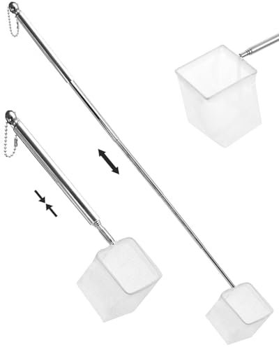 LOZTBUE Kescher, Fischkescher, Aquarium-Kescher mit Teleskopgriff, aus rostfreiem Stahl, zum Fangen von kleinen Fischen und Garnelen und zum Reinigen (quadratisch)