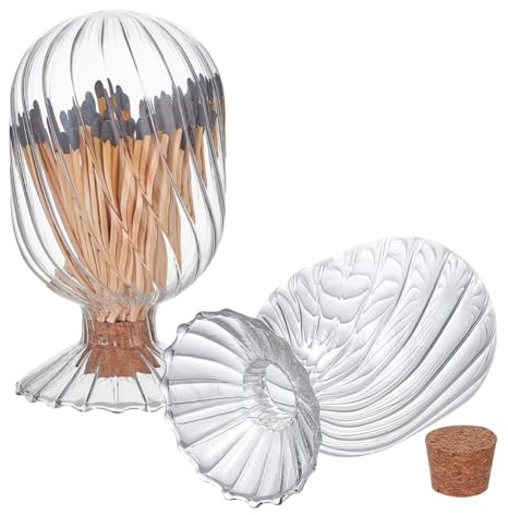 DELORIGIN Lot de 2 porte-allumettes en verre transparent pour allumettes en forme de cloche de 12,7 cm - Pour salon, cuisine, salle de bain (allumettes non incluses)
