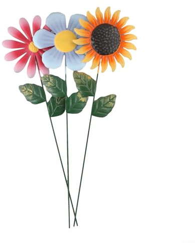 Großer Blumen-Gartenstecker, 3 Stück Gänseblümchen-Gartenstecker, Metall-Sonnenblumen, Gartenornamente, Outdoor-Dekoration