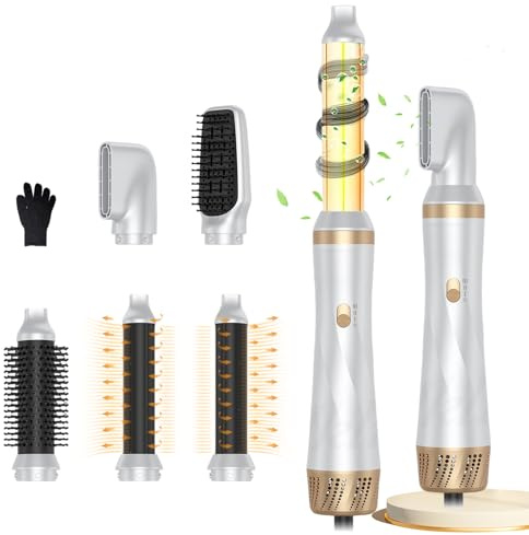 MidingChai Spazzola Asciugacapelli 5 in 1 Multifunzione, Styler Ionico Anticrespo con Aria Calda, Accessori Rimovibili per Asciugare, Arricciare e Raddrizzare Capelli