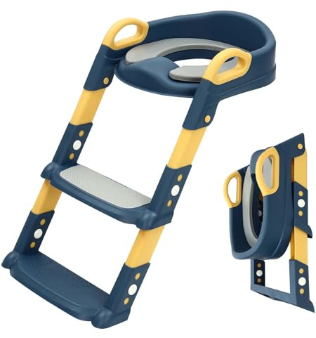 Asiento de inodoro infantil con escalera, 2 en 1, asiento de inodoro para niños con cojín de poliuretano, escalera de inodoro ajustable para niños, asiento de inodoro con escalera para jóvenes y niñas
