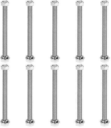 sourcing map M5 x 65mm 304 Stainless Steel Hex Head Screws Bolts, Nuts, Flat & Lock Washers Assortment Kit, Fully Threaded, Bright Finish for Home, Electronic, Machine, 10 Sets
