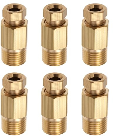 Briny River 6Pcs Brass Compression Fitting 4mm Tube OD x 1/8 BSP Male Connector for Air Oil Water Pipe