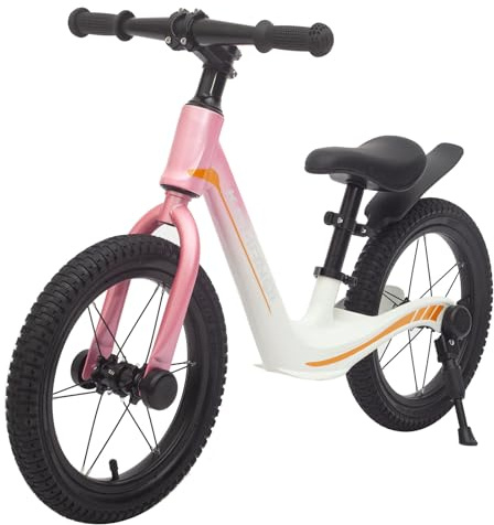 LNRLZYLS 14 Zoll Laufrad für Kinder 3–6 Jahre – Leichter Magnesiumrahmen, blinkende Räder, höhenverstellbarer Sitz, ohne Pedale, für Jungen & Mädchen (Rosa-Weiß)