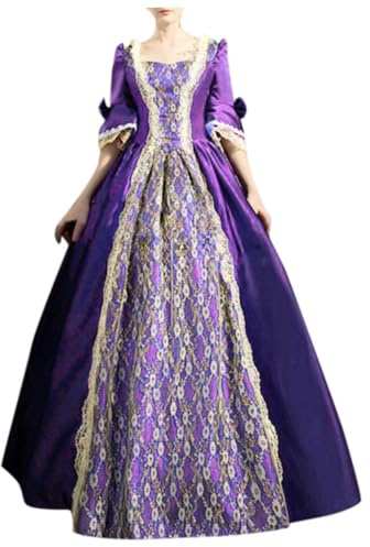 Generisch 2026 Robe Femme Rétro Couleur Unie Manches Trompette Longue Robe de Princesse, lilas, 5XL