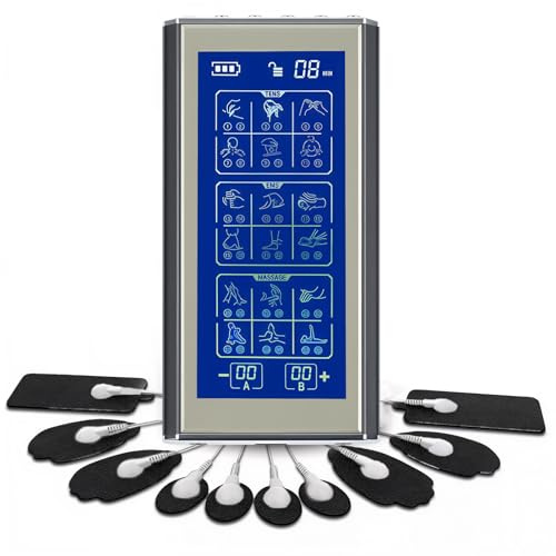 TENS/EMS Gerät Schmerztherapie, 36 Modi, 20 Intensitäten, 2 Kanal | Reizstromgerät mit großem LCD-Display, USB Wiederaufladbar, Muskelstimulator für Rücken, Nacken & Gelenke (Schwarz)