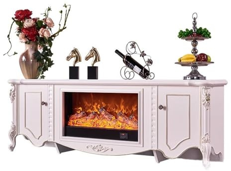 Cheminée décorative Meuble TV avec cheminée électrique, meuble de divertissement 78,7 pouces 2 armoires rangement, console luxe for chambre et salon