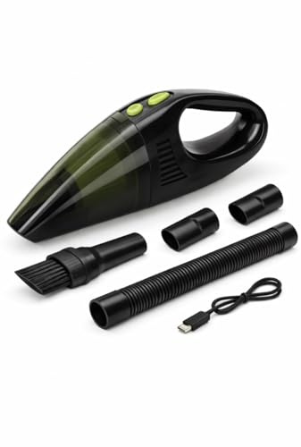 Cordless Handheld Vacuum Cleaner for Car, Home & Office, Portable Mini Vacuum Cleaner with Strong Suction, USB Rechargeable Lightweight Car Hoover with 5 Attachments – Black