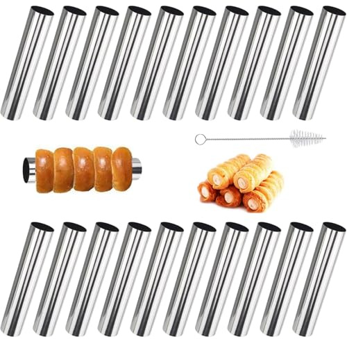 20 Pack Cannoli Tubi in acciaio inox, Stampi per Cannoli in Acciaio Inossidabile Forma Tubi Rotolo di Crema Stampo per Cornetto Cono con spazzola per la pulizia
