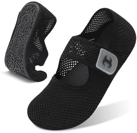 JOINFREE Womens Mens Water Shoes Wide Toe Box Barefoot Shoes Breathable Lightweight Mesh Summer Slippers Quick-Dry Aqua Socks for Swimming, Beach, Pool, River, Holiday & Travel Mesh Black Size 6-6.5