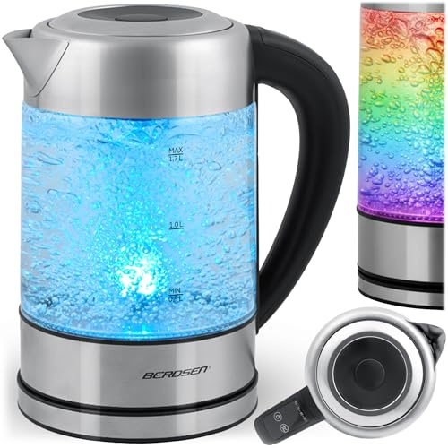 Berdsen Hervidor eléctrico con control de temperatura 60-100 °C - cristal LED - pantalla táctil - 2200 W - 1,7 l - acero inoxidable - plata y negro