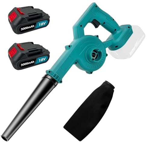 Professionista Soffiatore a batteria per foglie con 2X 3000mAh Batteria & Caricabatteria, Potente motore a spazzole da 500W, velocità variabile fino a 32000, Giardino, Patio, Auto e Pulizia Casa