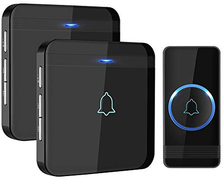 AVANTEK Wireless Doorbell, Door Bells with 2 Plug-in Cordless Receivers 1300 ft Range IP55 Waterproof Door Chime Kit with LED Flash, 5 Levels Volume, 52 Melodies, D-3B
