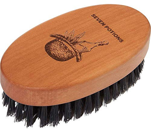 Seven Potions Boar Bristle Beard Brush For Men — Made of Pear Wood with 100% First-Cut Boar Hair — Firm Bristles To Tame and Soften Your Facial Hair