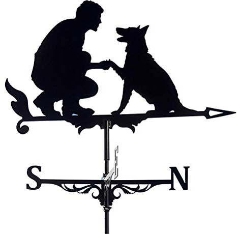 Lipeed Wetterfahne Langlebiger Retro-Bauernhof-Gartenpfahl 50 * 35 cm Edelstahl Mann und Hund, Langlebiger Retro-Bauernhof-Gartenpfahl, Professionelle Messwerkzeuge Kunstdekorationen Außendekor