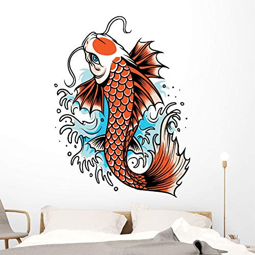 Wallmonkeys Koi Fish Tattoo Wall Decal Peel and Stick Animal Graphics (60 in H x 45 in W) WM407868