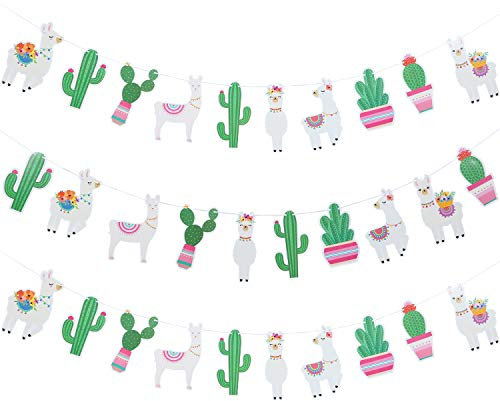 Lot de 3 bannières Lama Cactus - Décoration de fête - pour Lama, Cactus - pour Anniversaire, Remise de diplôme, fête prénatale