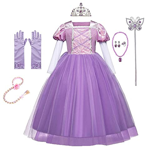 FMYFWY Sofia Rapunzel prinsessa karneval kostymer för flickor jul halloween cosplay födelsedagsklänning nattvardsgång ceremoni tålmodig bröllopsfest dopklänningar med tillbehör 5–6