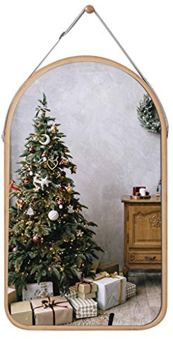 Spiegel Runde Wand Montiert Spiegel Badezimmer Spiegel Dressing Spiegel WC Spiegel Schlafzimmer Dekorative Holzspiegel Runde Spiegel Mit Seil (68 * 40.5cm, Yellow)