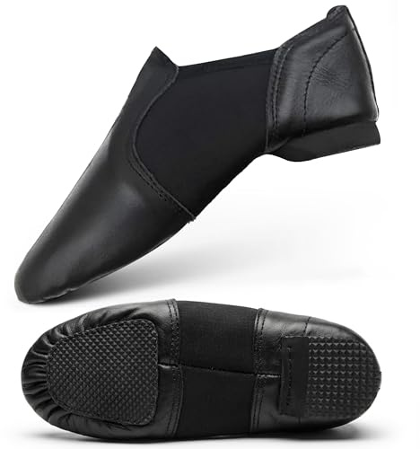 Chaussures de jazz à enfiler en néoprène, chaussures de danse jazz en cuir et chaussures de danse moderne, Noir , 41 EU