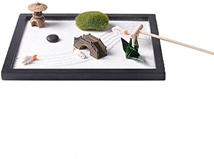 NFLOBD Mini Zen Garden Kit, Resin Crafts Sandbox Ornaments, Zen Garden Rake Bamboo Tool, Outdoor Garden Miniatures, for Desk and Home Accessories Gift