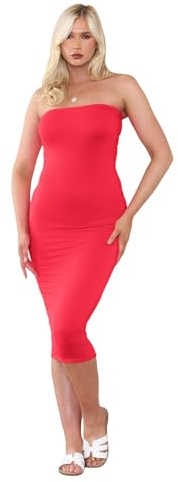 Hamishkane Dambröst tub enkel bandeau axelbandslös stretch penna lång bodycon midi-klänning, Röd, 40/42 SE