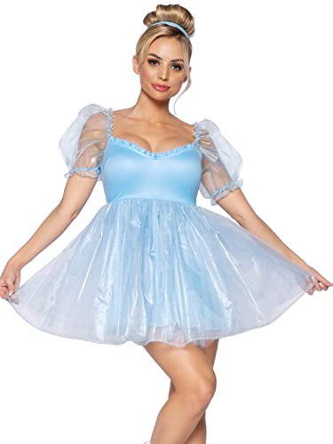 Leg Avenue Dam standard rostad organza babydoll klänning med rufsad halsringning och puffärmar, blå, s