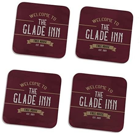 Home Bar Accessory Gift Set - Personalised Pub Design - Custom Name with Bar Mat, Bottle Opener and pack of 4 Coaster Option - Home Bar in a Box (4 Coasters)