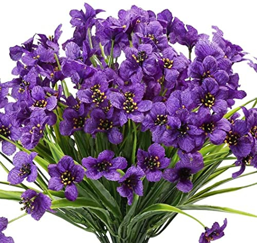 YKKJ 6 Bouquets Fleur Artificiel，Fleurs Artificielles Extérieures，pour Vase Intérieur Extérieur Plantes Suspendues Pot Jardin Porche Décor Mariage Ferme Décoration（Violet）.