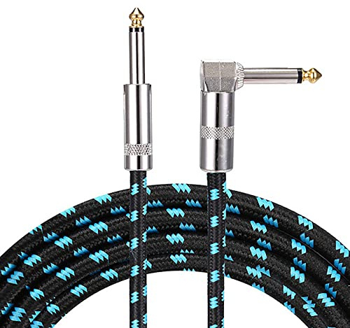 DY.2ten Professional Guitar Lead 3ft 6.35mm 1/4 Braided Noiseless 1 Meter Guitar Amp Lead L Shaped 90 Degrees Jack Straight to Right Angle Instrument Cord for Electric Guitar, Bass, Amp, Keyboard