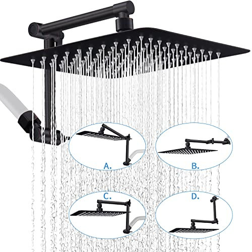 G-Promise Regenduschkopf mit 33 cm verstellbarem Verlängerungsarm,Hochdruck-Regenduschkopf aus massivem Metall,25.4 cm Luxus-Morden-Look quadratischer großer Wasserfall-Duschkopf (ölgeriebene Bronze)