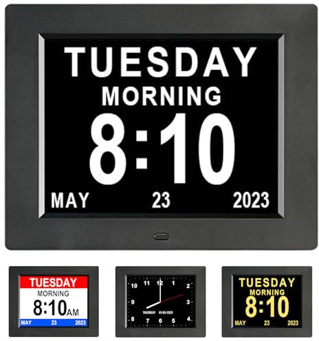 Golony Calendario digitale 2022 versione Orologio da giorno per anziani, anziano, Alzheimer (8 '' balck)