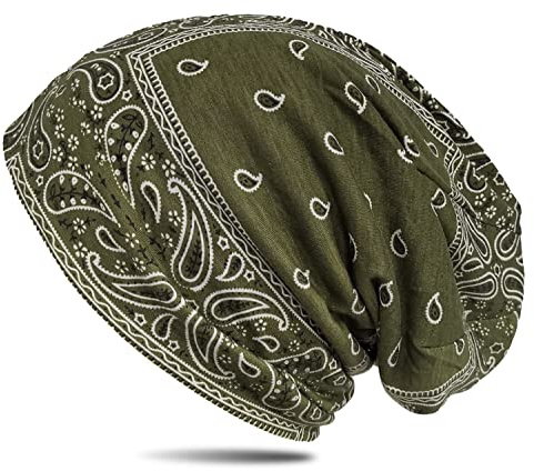 WANSSY® Damen Herren Unisex Uni Farbe Beanie mit Färbemuster Federmuster Fashion Einheitshröße Kopfbedeckung (Olivergrün)