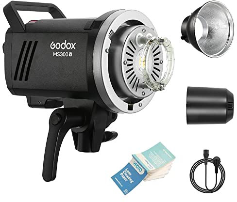 Godox MS300-V Compact Studio Flash, 300W GN58 5800K Speedlite, 0.1-1.3s Recycle Time Strobe Light, Bowens Mount, MS300V Speedlight with 2.4G Wireless X System and 10W LED Modeling Lamp