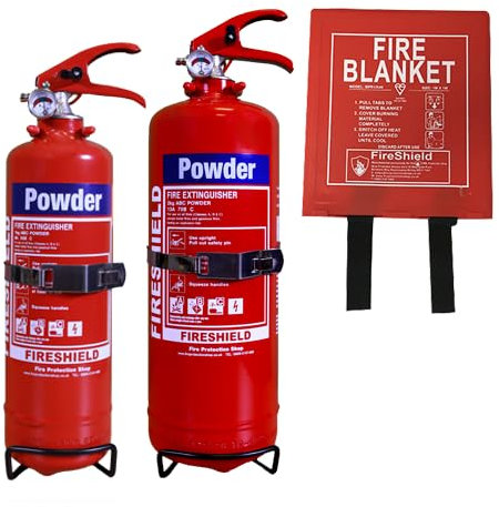 Double Dry Powder (1kg & 2kg) Fire Extinguisher & Fire Blanket Pack - FireShield