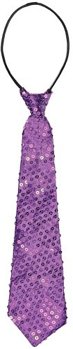 Balinco Cravatta con paillettes, cravatta, luccicanti, da uomo, con elastico, pre-legato, addio al celibato, carnevale, Halloween, Lilla, Taglia unica