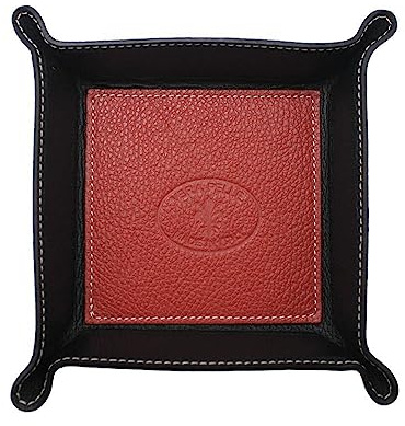 FrasiBags Vaciabolsillos de Cuero Made in Italy, Bandeja Porta Objetos de Piel Cuadrada (Rojo)