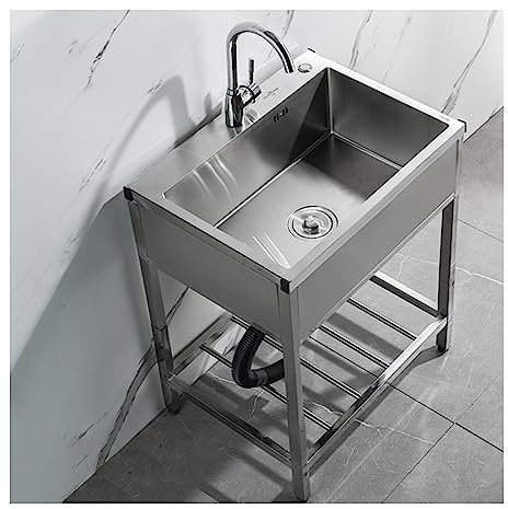 Lavello in Acciaio Inossidabile, Lavandino da Esterno Giardino,Lavello Cucina 1 Vasca con Gocciolatoio,Rubinetto,Lavello Campeggio Autoportante,Lavandino Lavanderia,Per Ristorante,Garage,Caffè,Cortile