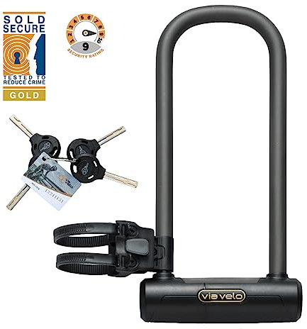 Lucchetto a U, resistente di Via Velo, lucchetto per bicicletta ad alta sicurezza, arco in acciaio extra lungo, Ø 16 mm,