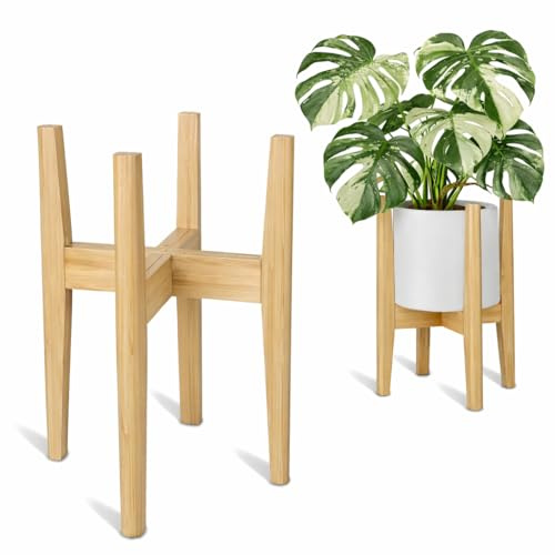 the lux | Adjustable Bamboo Plant Stand (20-30cm) | Flower Pots Holder, Indoor Display Rack for House Plants, Home Décor for Living Room, Office and Outdoor Garden Patio (Natural)